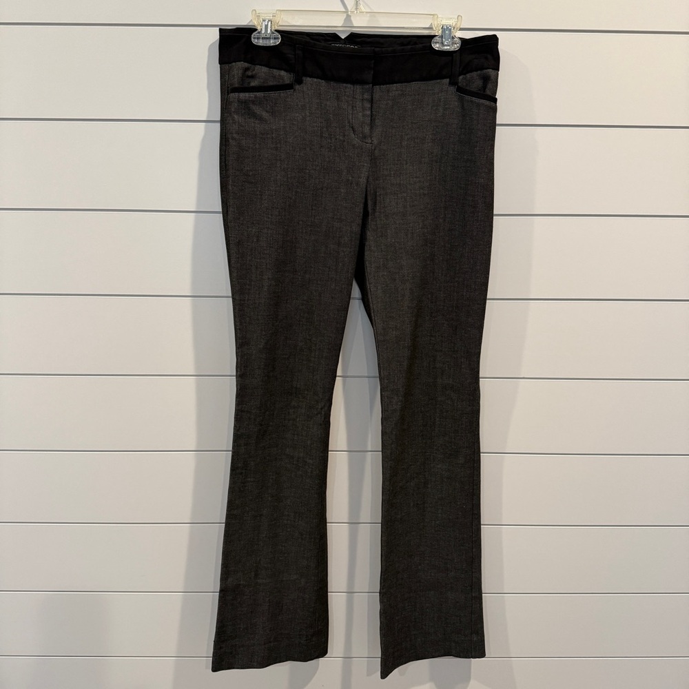 Express Charcoal Gray Boot-Cut Dress Pants with Black Waistband